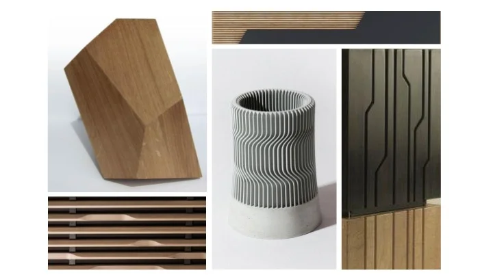 Mood board: wood blocks, ribbed textures and circuit lines