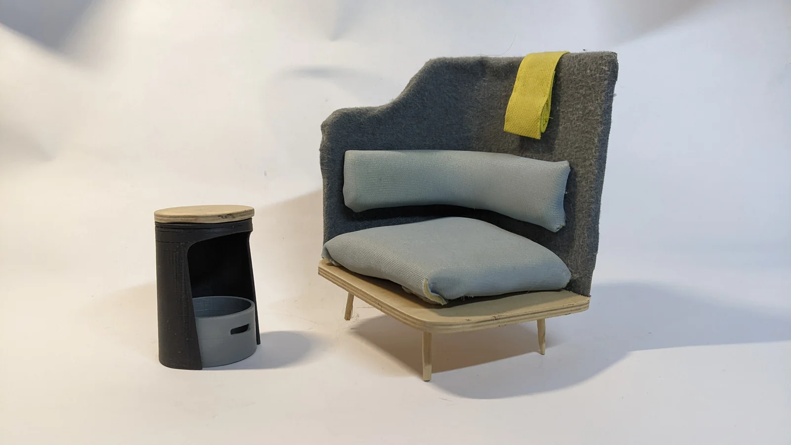 Physical model of the armchair and storage stool