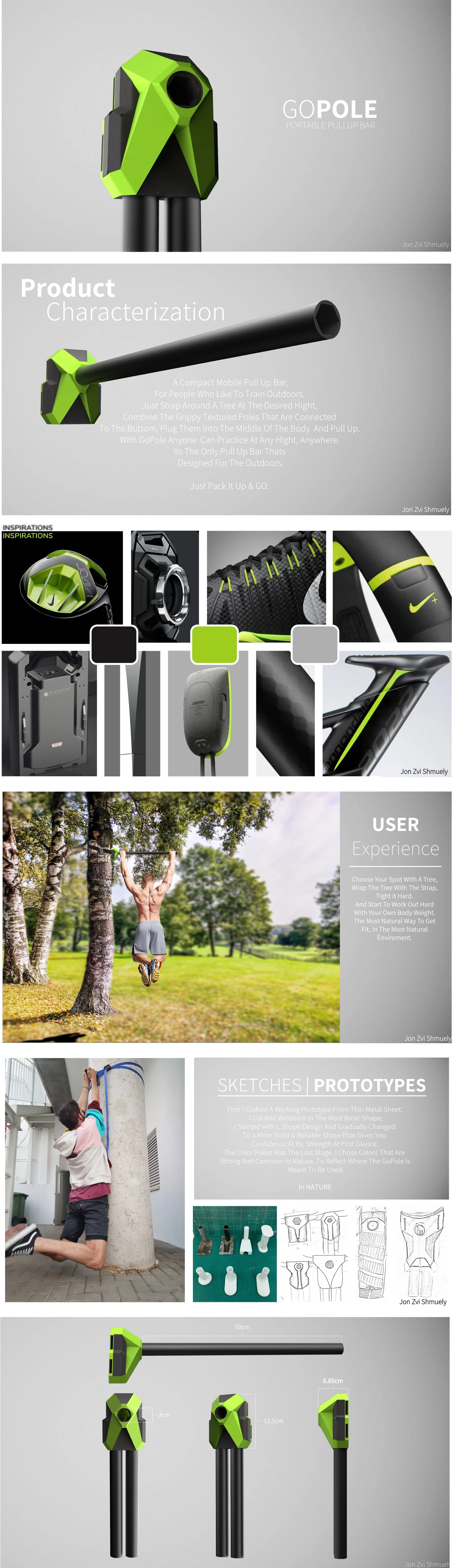Go-Pole long presentation board: sketches, mechanism and use in nature