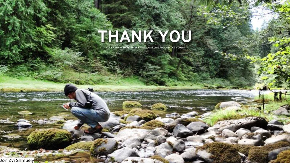 Hiker filling water from a river, thank-you slide