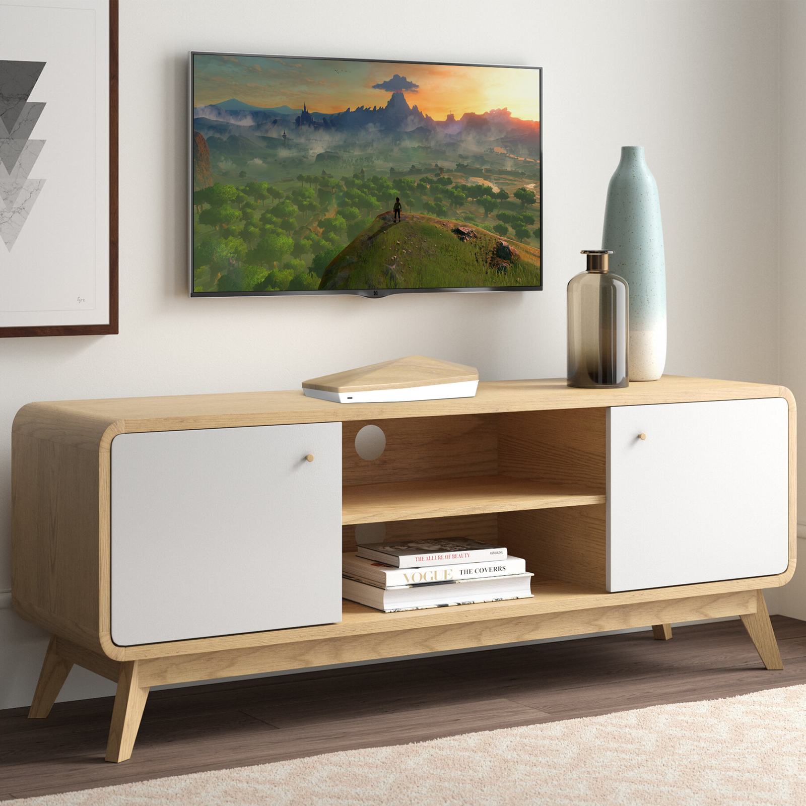 Game Deck on a wooden TV cabinet in a living room