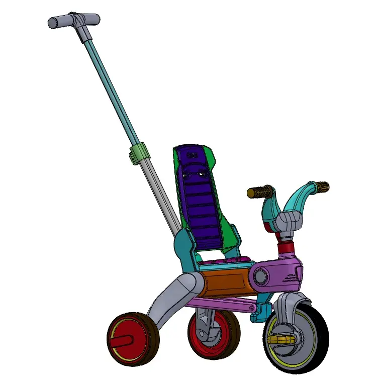SolidWorks model of the Liki miniature, parts in colour